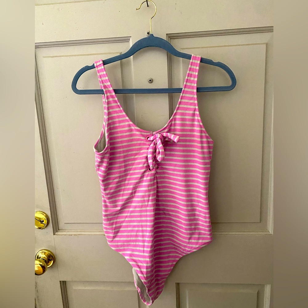 Aerie Pink lace up one piece swim suit